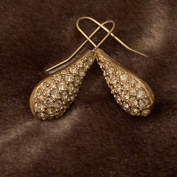 Vintage Swarovski Swan Signed crystal pavé teardrop wire earrings 1980s - Picture 7 of 7